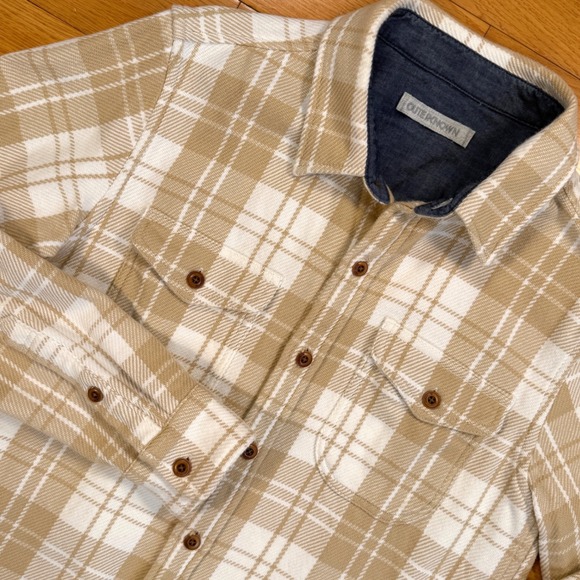 Outerknown Other - Outerknown Blanket Shirt Mens‎ Small Tan White Plaid Organic Cotton Button Down